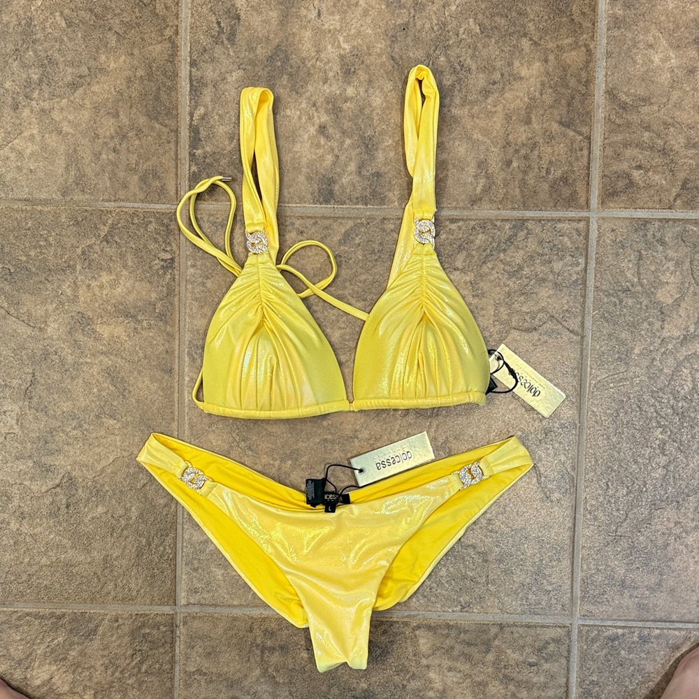 Yellow Bikini Set with Rhinestone Accents